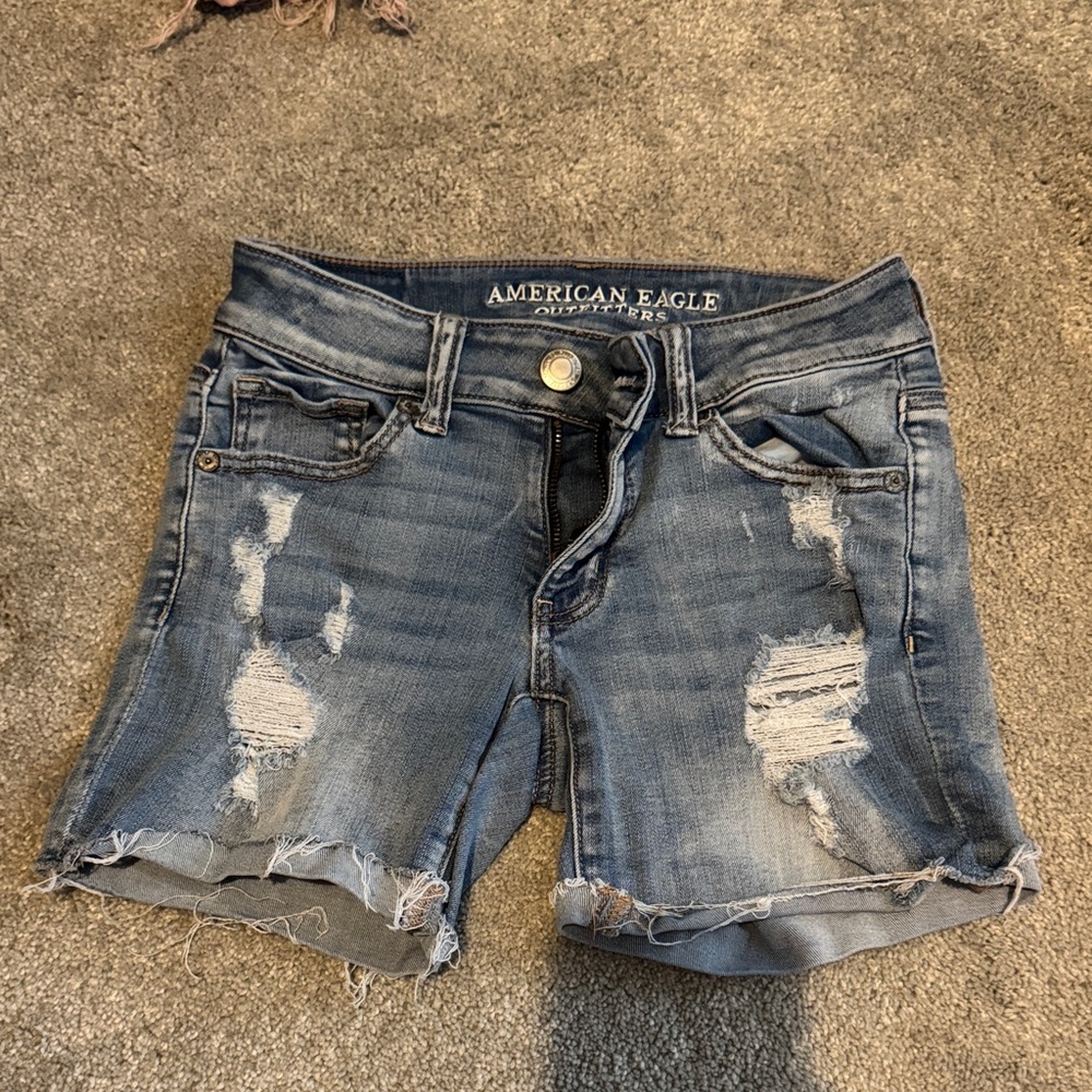 American Eagle Outfitters Distressed Blue Jean Shorts